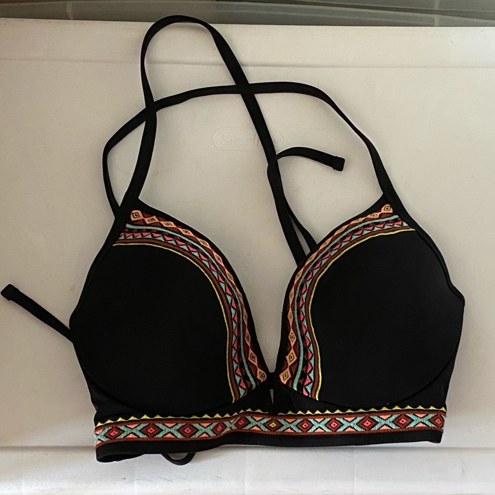 Black Tribal Print Bikini Top
